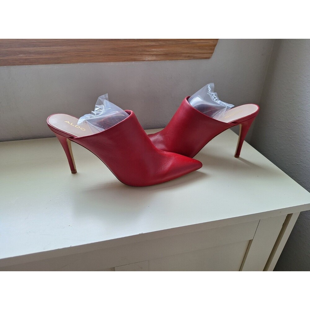 ALDO Red Leather Pointed Toe Mule Pumps Slip On Stiletto Heels US 10